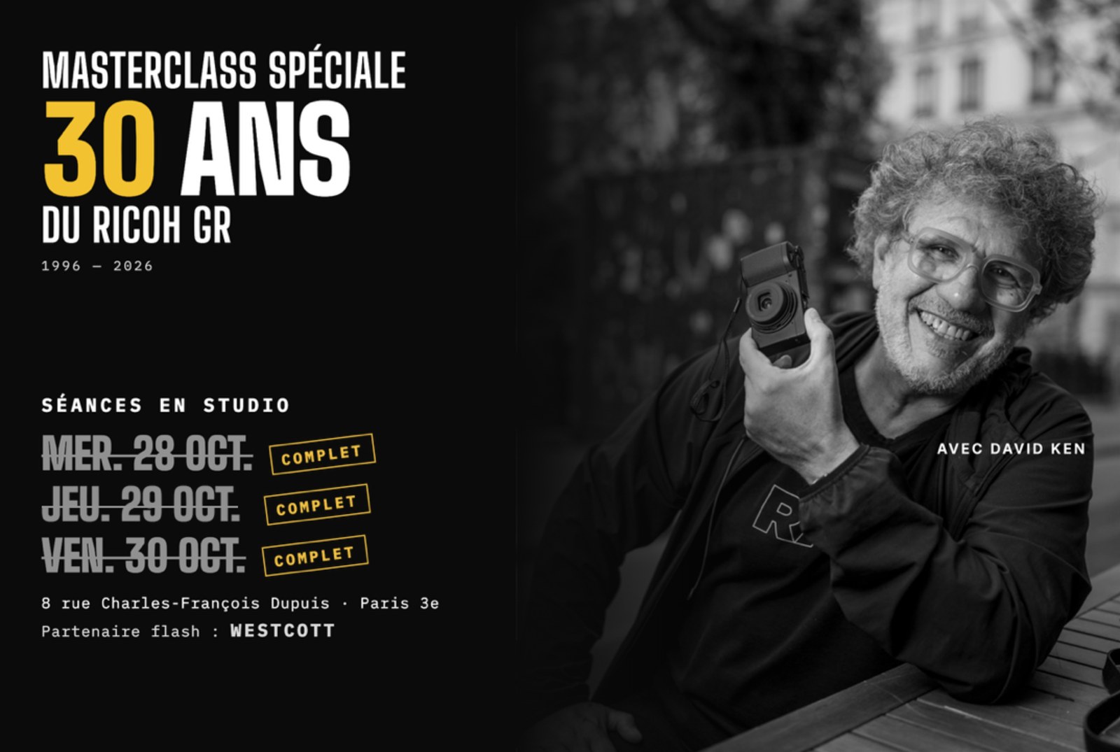 MASTERCLASS spéciale 30 ans du Ricoh GR avec David Ken : les trois séances en studio sont complètes